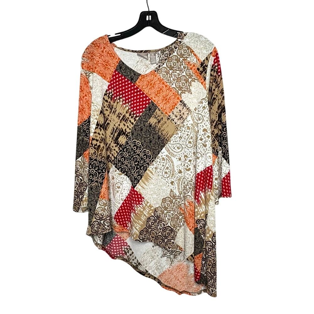 Chico's Mixed Print Patchwork Boho Asymmetrical H… - image 1